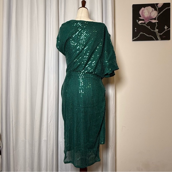 Grace Karin Emerald Green Sequin Asymmetrical Wrap Dress NWT Women’s Medium - Picture 4 of 16